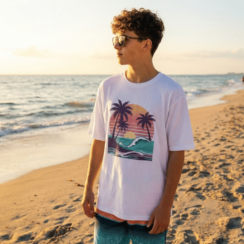 Retro Sunset & Palm Waves Graphic T-Shirt