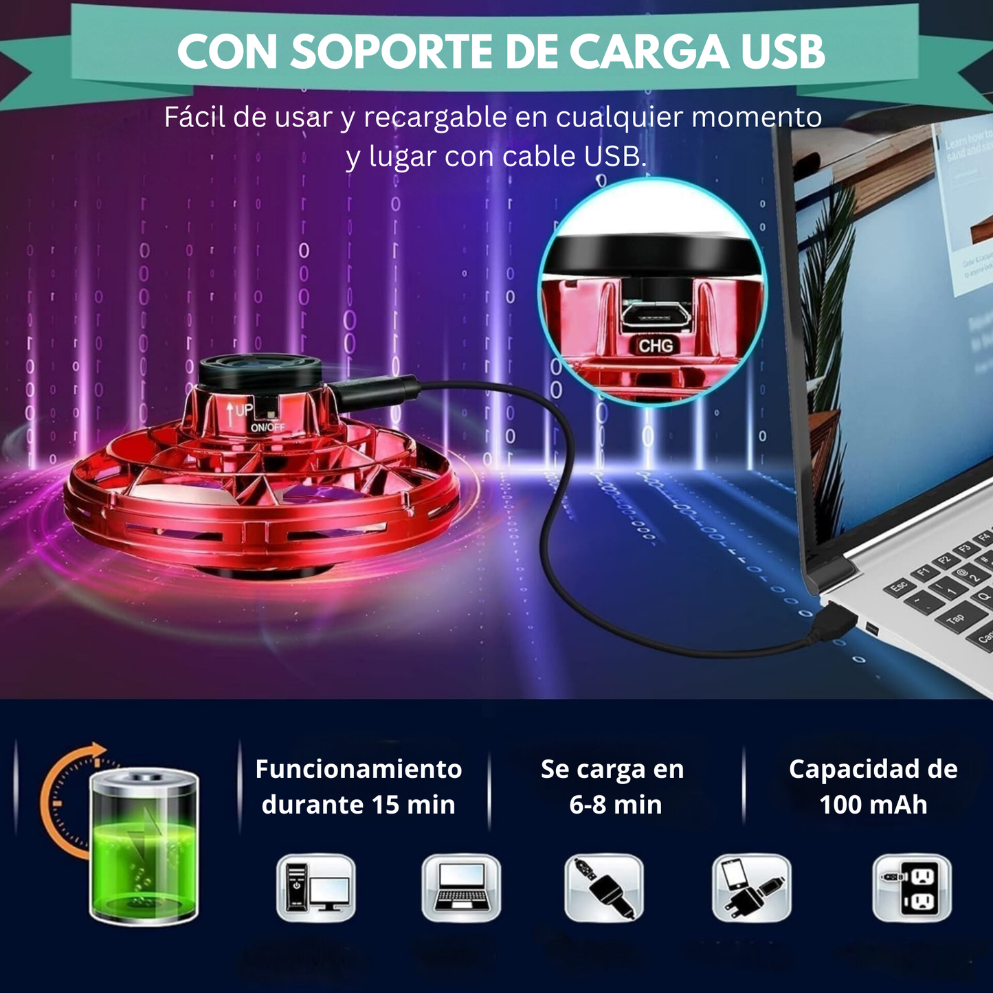 Mini OVNI con Luz Spinner