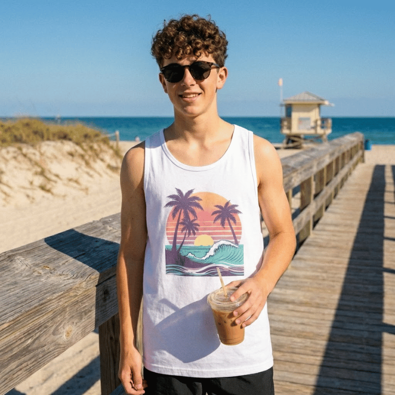 Retro Sunset & Palm Waves Unisex Tank Top