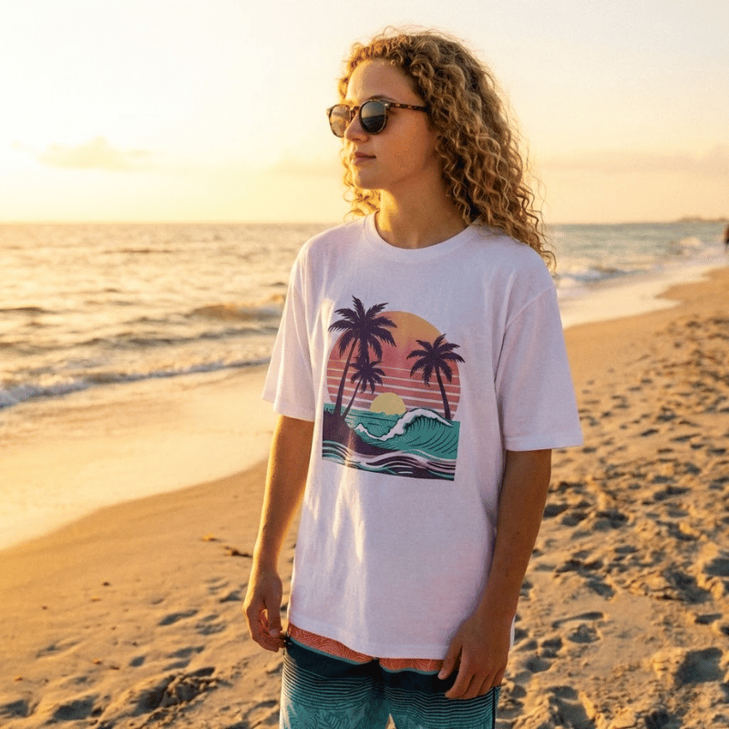 Retro Sunset & Palm Waves Graphic T-Shirt