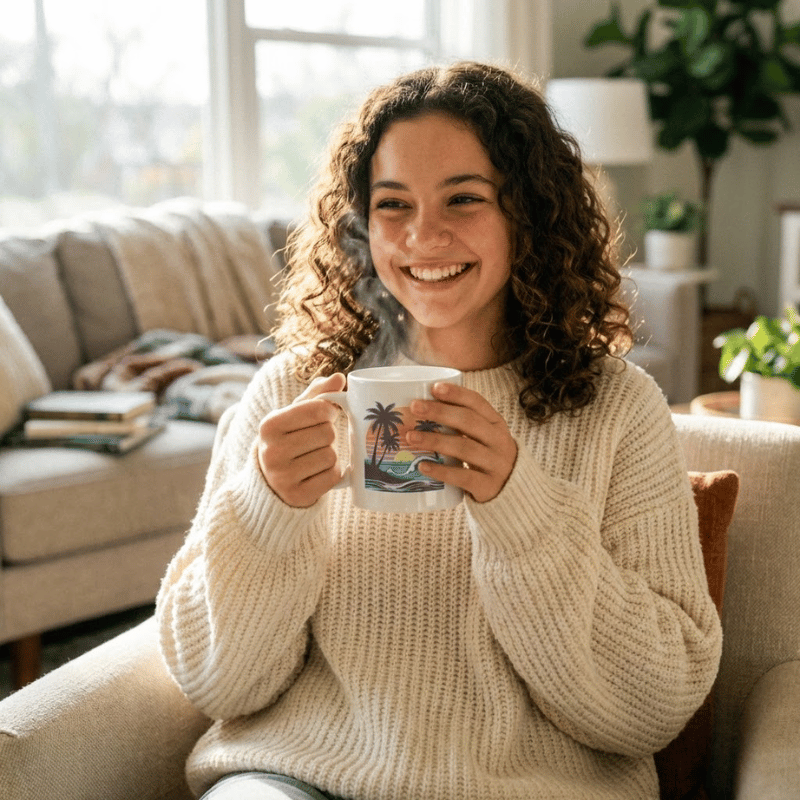 Retro Sunset & Palm Waves Ceramic Mug