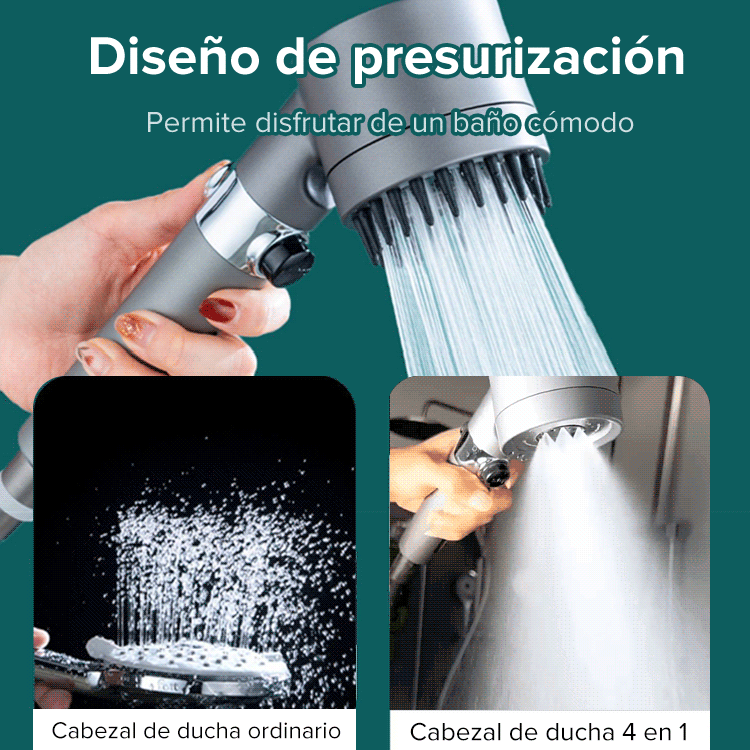 🚿Cabezal de ducha multifuncional de ajuste con un botón y masaje alemán